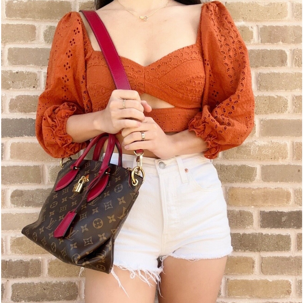 Louis Vuitton Flower PM Small Zip Satchel Brown Monogram Red - Picture 2 of 12